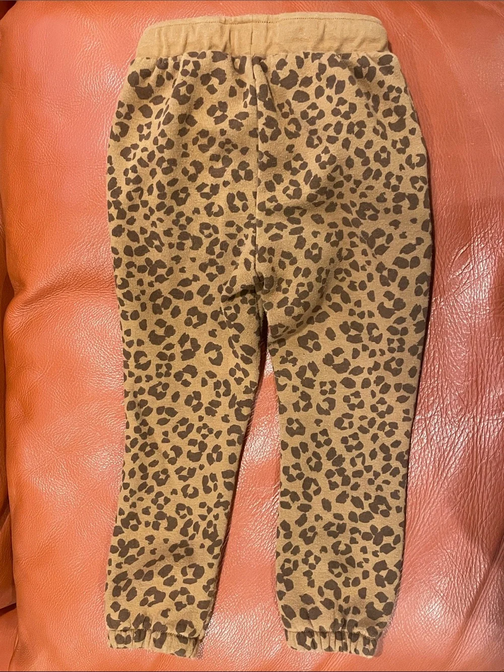 H&M Beige Chunky Knit Crewneck Sweater w/ leopard Okie Dokie jogger pants sz 4